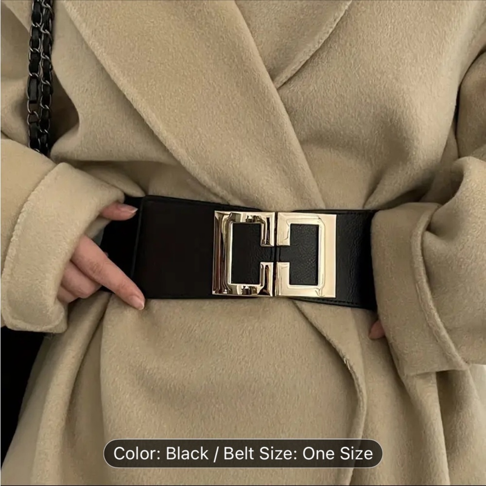 Western style wide belt Chic Black waist  cuncher with gold Buckle
